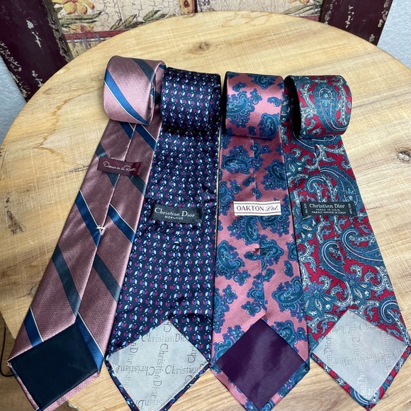Men's Designer Silk Neck Tie Lot (4) - Oscar de la Renta & Christian Dior - Picture 1 of 4